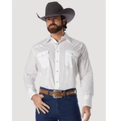 Wrangler Solid White Pearl Snap Shirt