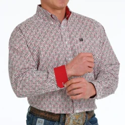 Cinch Red/White/Black L/S Print Shirt