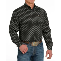 Cinch Men's Black Diamond Print Shirt -Cheap Dusty Wear Store MTW1105531 3