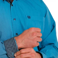 Cinch Men's Turquoise Striped Long Sleeve Shirt -Cheap Dusty Wear Store MTW1105564 3