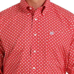 Cinch Men's Red Geometric Print Long Sleeve 5 Cinch Men's Red Geometric Print Long Sleeve -Cheap Dusty Wear Store MTW1105571 3