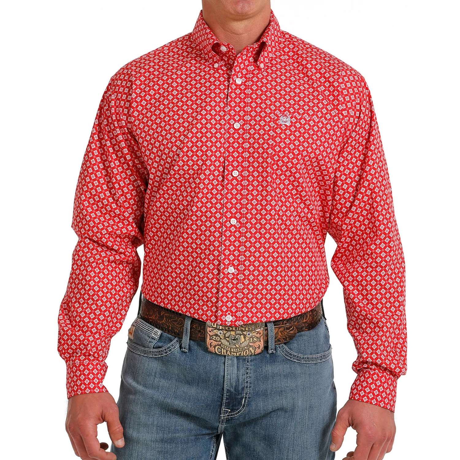 Cinch Men's Red Geometric Print Long Sleeve 1 Cinch Men's Red Geometric Print Long Sleeve