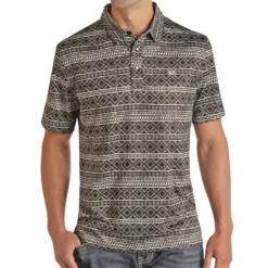 Panhandle Slim Men's Black Aztec Short Sleeve Polo