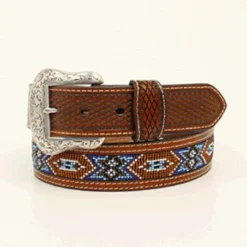 Tan And Brown Beaded Aztec Belt